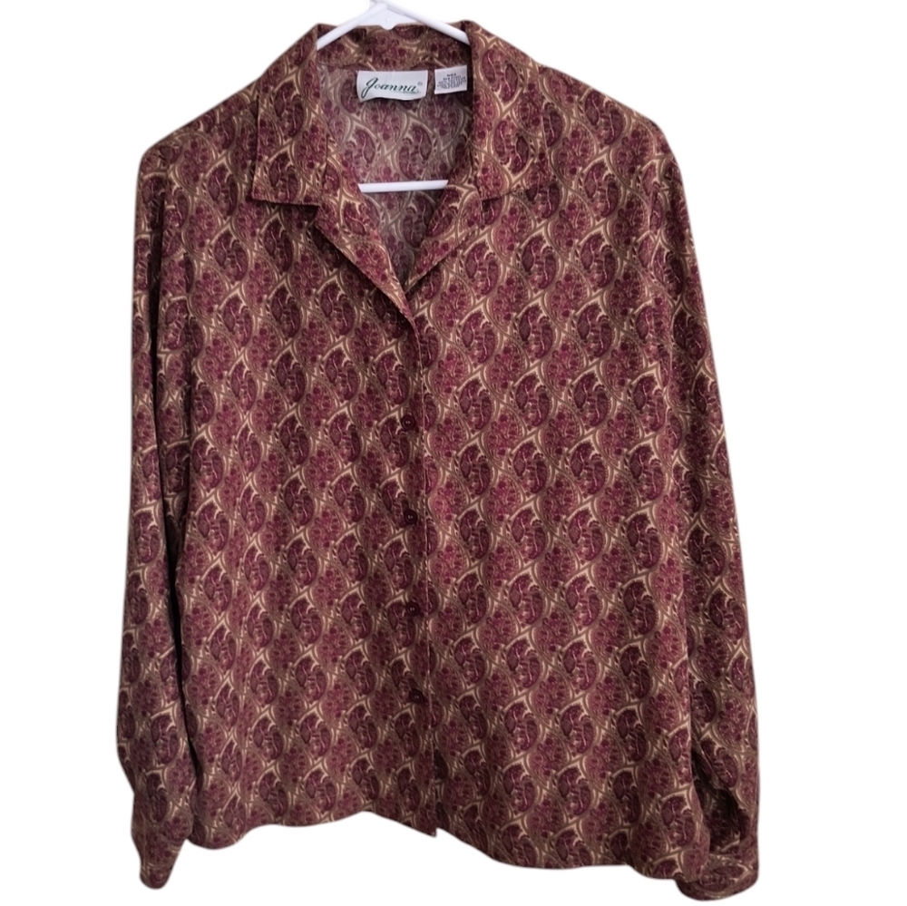 Joanna Long Sleeve Button Up Paisley Print Blouse Size M